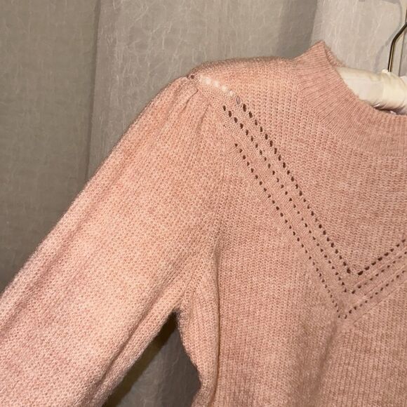 Nanette Lepore XS Blush Pink Puff Sleeve Fine Knit Mock Neck Pullover Sweater - Picture 5 of 12